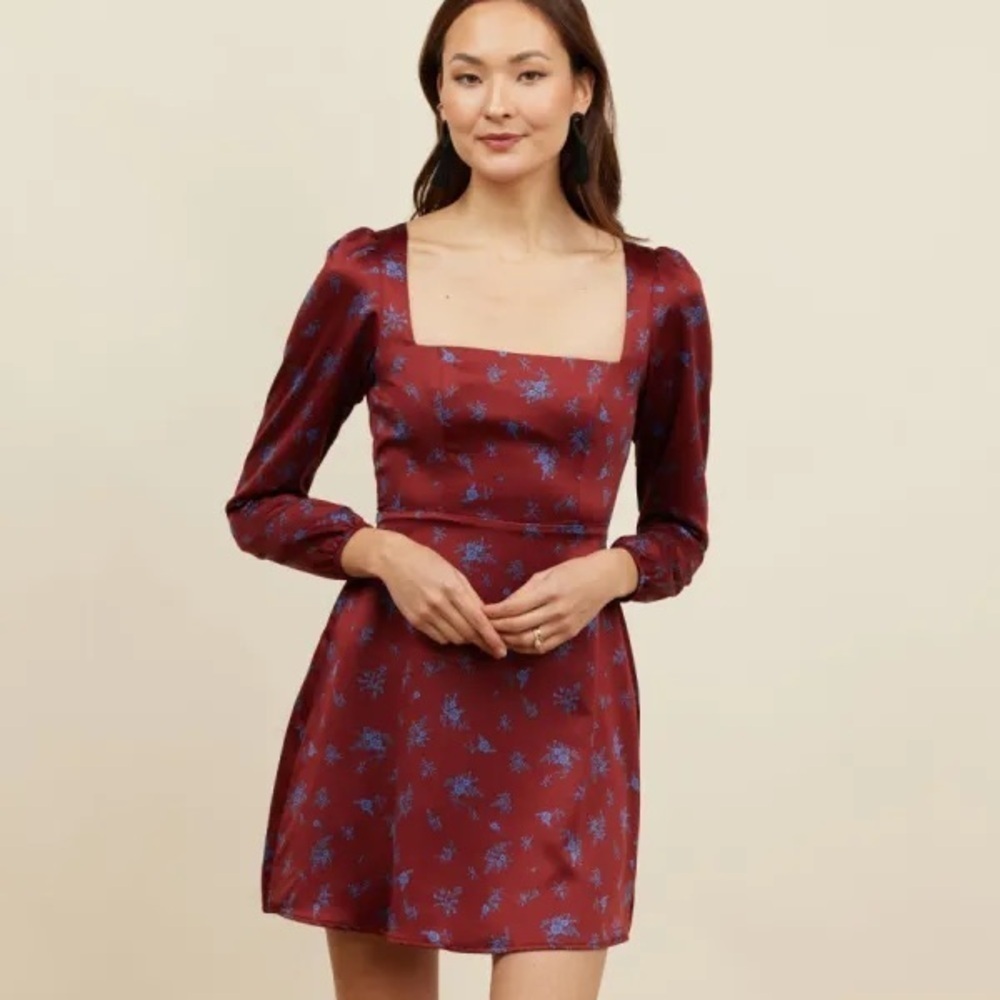 Park & Fifth Harper Mini Square Neck Dress Burgundy Floral